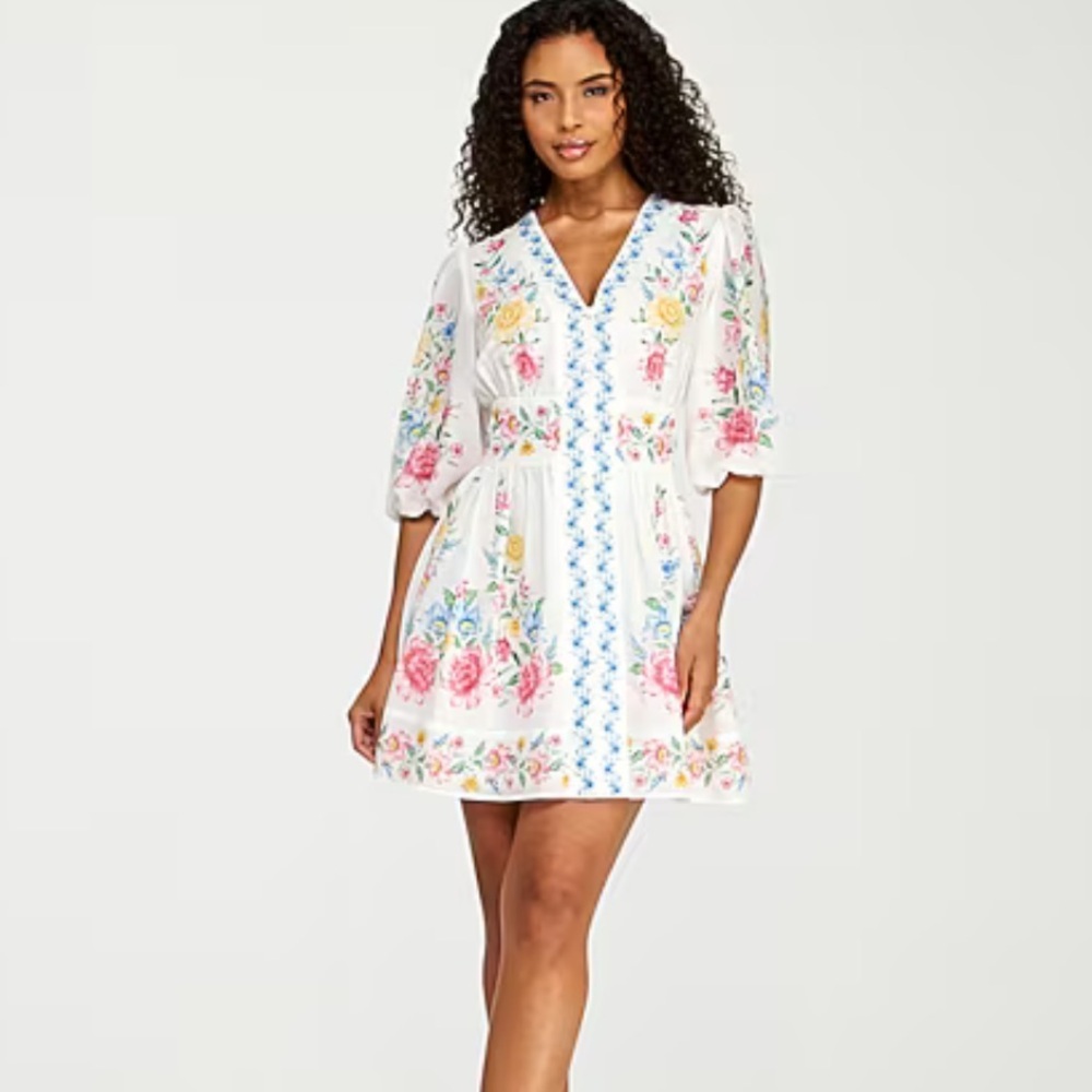 Premier Amour White Flora V-Neck Mini Dress Sz 16 NWT